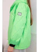 Dámská jarní prošívaná bunda s kapucí a zipem zelená neon