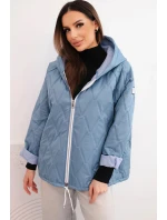 Dámská jarní prošívaná bunda s kapucí a jeansovým zipem, jeansová