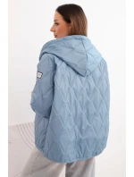 Dámská jarní prošívaná bunda s kapucí a jeansovým zipem, jeansová