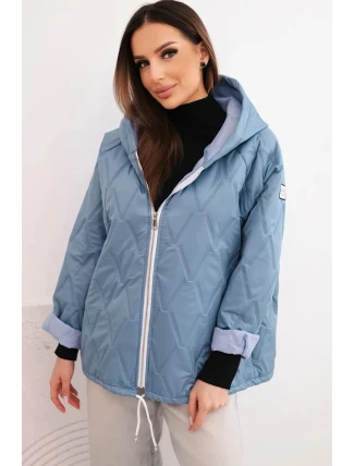 Dámská jarní prošívaná bunda s kapucí a jeansovým zipem, jeansová