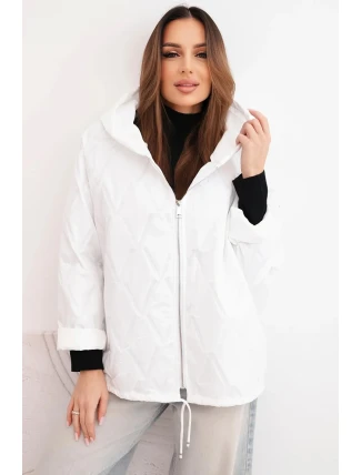 Dámská jarní prošívaná bunda s kapucí a zipem bílá