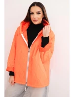 Dámská jarní prošívaná bunda s kapucí a zipem oranžová
