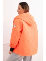 Dámská jarní prošívaná bunda s kapucí a zipem oranžová