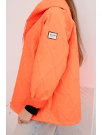 Dámská jarní prošívaná bunda s kapucí a zipem oranžová