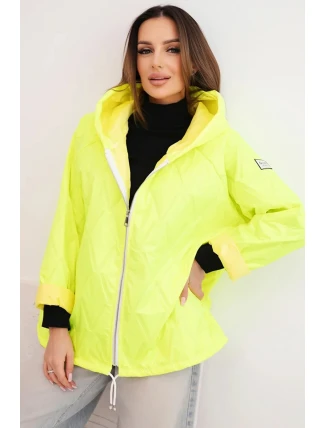 Dámská jarní prošívaná bunda s kapucí a zipem žlutý neon