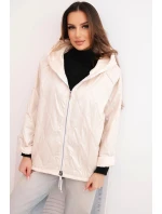 Dámská jarní prošívaná bunda s kapucí a zipem béžová
