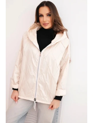 Dámská jarní prošívaná bunda s kapucí a zipem béžová
