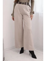 Dámské elegantní kalhoty s páskem a širokými nohavicemi béžové