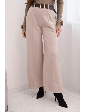 Dámské elegantní kalhoty s páskem a širokými nohavicemi béžové Dámské elegantní kalhoty s páskem a širokými nohavicemi béžové