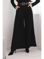 Dámské kalhoty s širokými nohavicemi a pásem černé