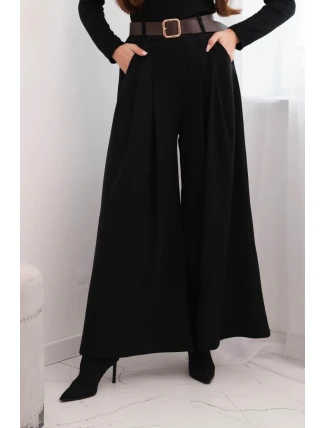 Dámské kalhoty s širokými nohavicemi a pásem černé