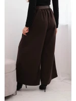 Dámské kalhoty s širokou nohavicí a páskem hnědé Dámské kalhoty s širokou nohavicí a páskem hnědé