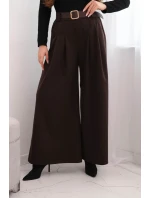 Dámské kalhoty s širokou nohavicí a páskem hnědé Dámské kalhoty s širokou nohavicí a páskem hnědé