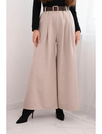 Dámské kalhoty s širokým nohavicí a pásem béžové