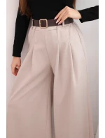 Dámské kalhoty s širokým nohavicí a pásem béžové