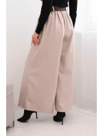 Dámské kalhoty s širokým nohavicí a pásem béžové