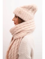 Dámská souprava čepice a šály s proužky s ozdobou béžová