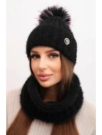 Dámská zimní souprava s bambulí a nákrčníkem černý