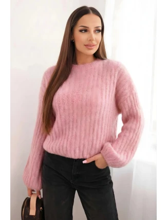 Svetr dámský z mohairu s bufáčovými rukávy malinová