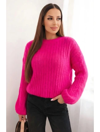 Svetr dámský z mohairu s bufáčovými rukávy malinová Svetr dámský z mohairu s bufáčovými rukávy malinová