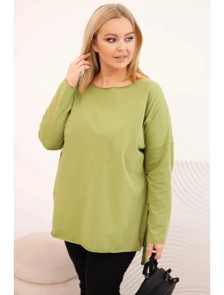 Dámská blůza Plus Size asymetrická s dlouhým rukávem olivová