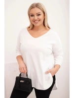 Dámská bavlněná blůza Plus Size s V výstřihem a ohrnutým rukávem bílá Dámská bavlněná blůza Plus Size s V výstřihem a ohrnutým rukávem bílá