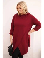 Dámská asymetrická bavlněná blůza Plus Size s ohrnovacími rukávy bordová Dámská asymetrická bavlněná blůza Plus Size s ohrnovacími rukávy bordová