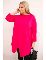 Dámská bavlněná blůza Plus Size asymetrická s ohrnovacími rukávy fuchsie Dámská bavlněná blůza Plus Size asymetrická s ohrnovacími rukávy fuchsie