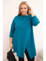 Dámská bavlněná blůza Plus Size asymetrická s ohrnovacími rukávy mořská Dámská bavlněná blůza Plus Size asymetrická s ohrnovacími rukávy mořská
