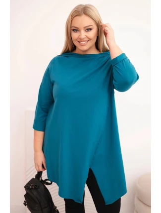 Dámská bavlněná blůza Plus Size asymetrická s ohrnovacími rukávy mořská Dámská bavlněná blůza Plus Size asymetrická s ohrnovacími rukávy mořská