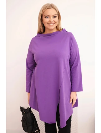 Dámská bavlněná blůza Plus Size asymetrická s ohrnovaným rukávem fialová Dámská bavlněná blůza Plus Size asymetrická s ohrnovaným rukávem fialová