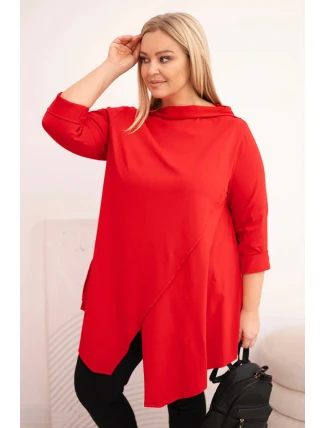 Dámská bavlněná blůza Plus Size asymetrická s ohrnutým rukávem červená Dámská bavlněná blůza Plus Size asymetrická s ohrnutým rukávem červená