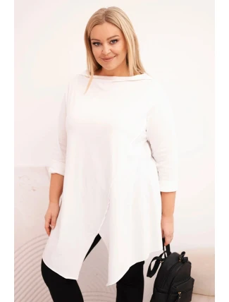 Dámská bavlněná blůza Plus Size asymetrická s ohrnovacími rukávy bílá