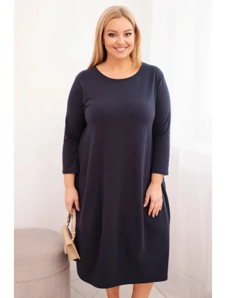 Dámská bavlněná šatová Plus Size s ohrnovacími rukávy a kapsami granátová Dámská bavlněná šatová Plus Size s ohrnovacími rukávy a kapsami granátová
