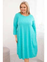 Dámská bavlněná sukýnka Plus Size s ohrnovacími rukávy a kapsami mátová