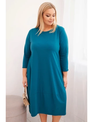 Dámská bavlněná sukni Plus Size s ohrnutým rukávem a kapsami mořská Dámská bavlněná sukni Plus Size s ohrnutým rukávem a kapsami mořská