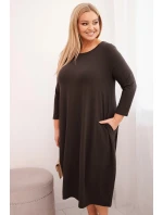 Dámská bavlněná sukni Plus Size s ohrnutým rukávem a kapsami hnědá Dámská bavlněná sukni Plus Size s ohrnutým rukávem a kapsami hnědá