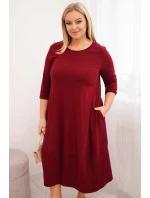 Dámská bavlněná sukně Plus Size s ohrnovacími rukávy a kapsami bordová Dámská bavlněná sukně Plus Size s ohrnovacími rukávy a kapsami bordová
