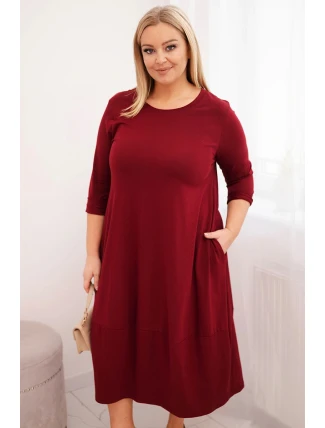 Dámská bavlněná sukně Plus Size s ohrnovacími rukávy a kapsami bordová Dámská bavlněná sukně Plus Size s ohrnovacími rukávy a kapsami bordová
