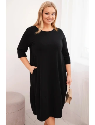 Dámská bavlněná sukýnka Plus Size s ohrnutým rukávem a kapsami černá