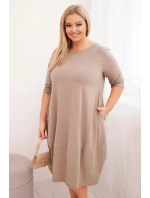 Dámská bavlněná šaty Plus Size s ohrnovacími rukávy a kapsami fango