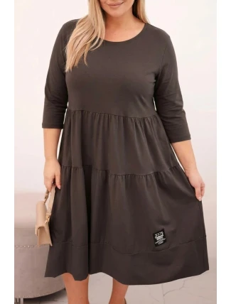 Dámská bavlněná sukni Plus Size s volánky a ohrnutým rukávem hnědá Dámská bavlněná sukni Plus Size s volánky a ohrnutým rukávem hnědá