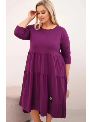 Dámská bavlněná sukýnka Plus Size s volány a ohrnutým rukávem tmavě fialová Dámská bavlněná sukýnka Plus Size s volány a ohrnutým rukávem tmavě fialová