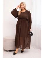 Dámská plisovaná sukně Plus Size z viskózy s dlouhým rukávem hnědá Dámská plisovaná sukně Plus Size z viskózy s dlouhým rukávem hnědá