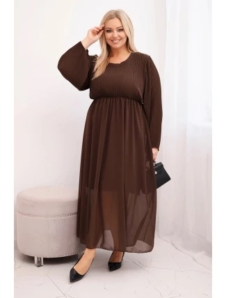 Dámská plisovaná sukně Plus Size z viskózy s dlouhým rukávem hnědá Dámská plisovaná sukně Plus Size z viskózy s dlouhým rukávem hnědá