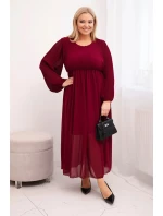 Dámská plisovaná sukýnka Plus Size z viskózy a s dlouhým rukávem bordó Dámská plisovaná sukýnka Plus Size z viskózy a s dlouhým rukávem bordó