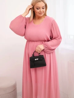 Dámská plisovaná sukně Plus Size z viskózy a s dlouhým rukávem tmavě růžová