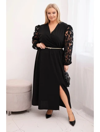 Dámská plus size šaty z viskózy s překládaným výstřihem černá