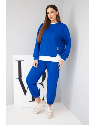 Dámský komplet s máslovou barvou s volnou mikinou a tepláky modrý Dámský komplet s máslovou barvou s volnou mikinou a tepláky modrý