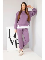 Dámský komplet s máslovou barvou s volnou mikinou a tepláky fialový Dámský komplet s máslovou barvou s volnou mikinou a tepláky fialový